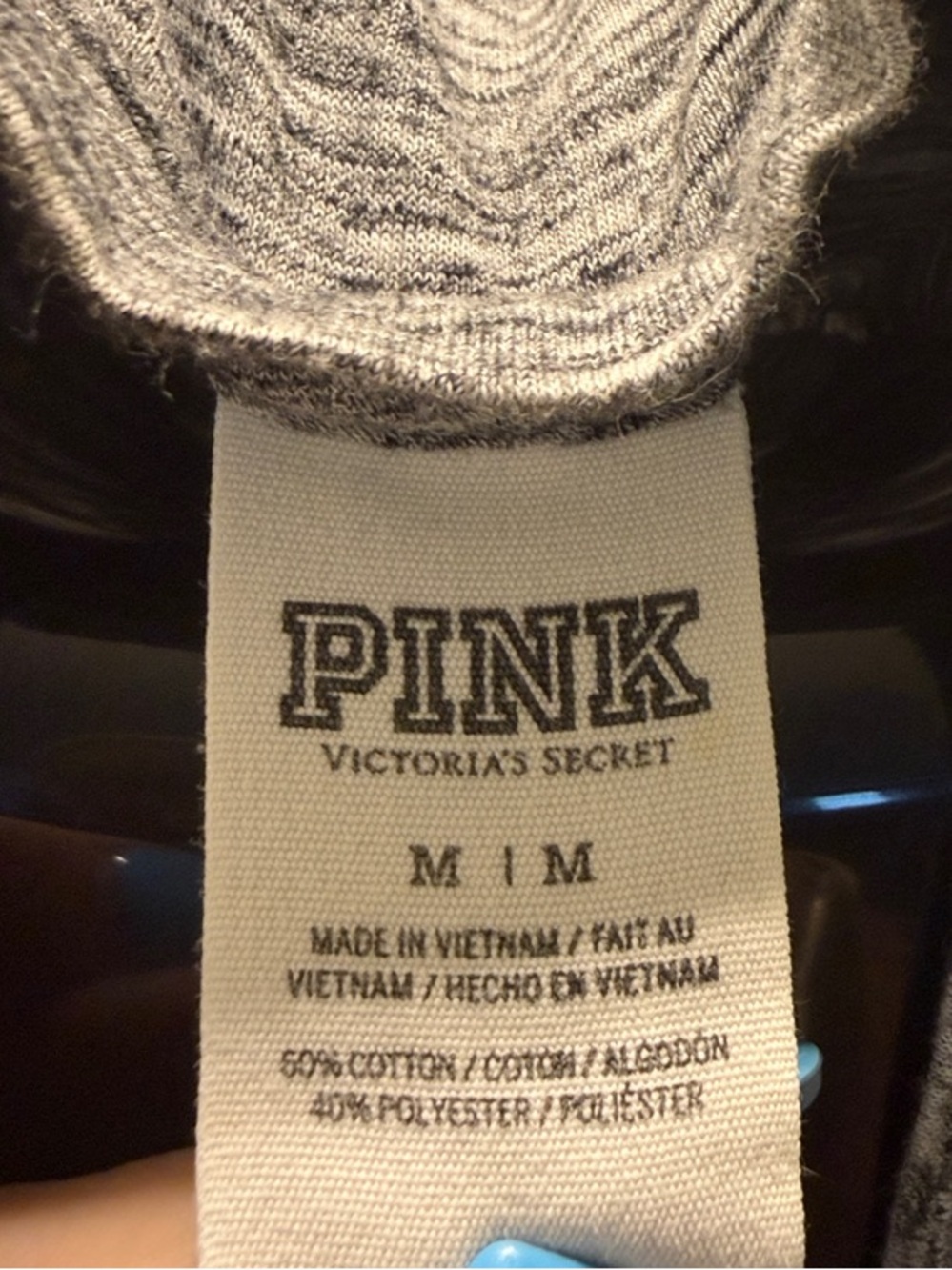 PINK Victoria's Secret White Tee with Gray Yoke and Sequin Sleeve Accents - Picture 5 of 5